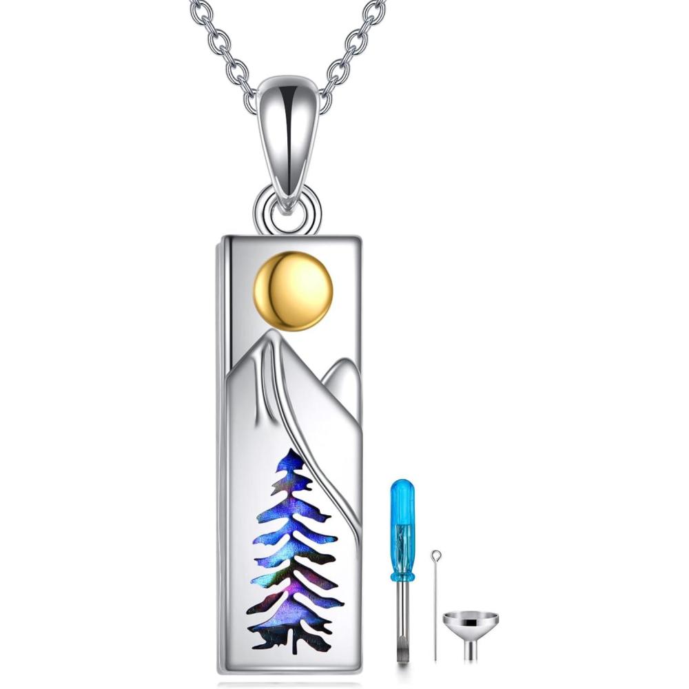 imageYFN Urn Necklace for Ashes with Abalone Sterling Silver Sea TurtleOwlDogLotus FlowerButterfly Cremation Necklace Jewelry Gifts for Women Girls 182SilverMountain Cremation Urn Necklace