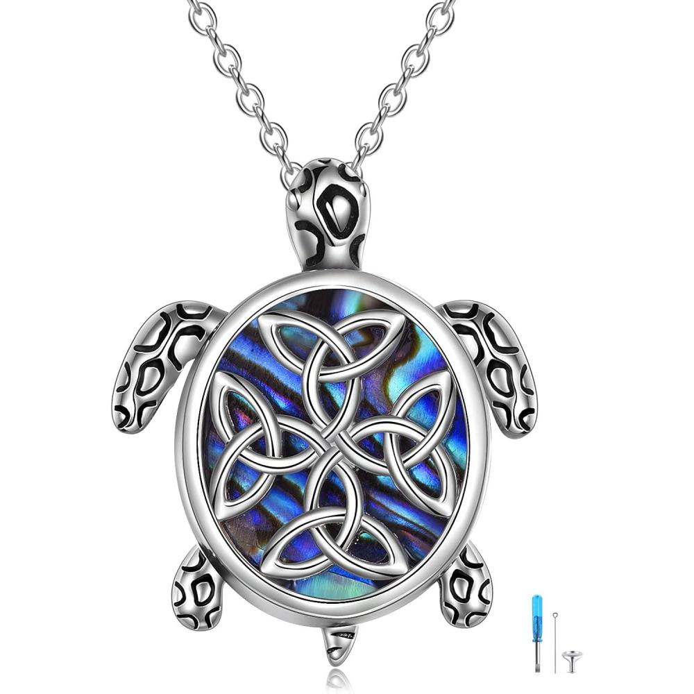 imageYFN Urn Necklace for Ashes with Abalone Sterling Silver Sea TurtleOwlDogLotus FlowerButterfly Cremation Necklace Jewelry Gifts for Women Girls 182SilverSea Turtle Urn Necklace for Ashes