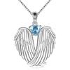 YFN Angel Wings Necklace 925 Sterling Silver Guardian Angel Wings Pendant Necklace Birthstone Necklace for Women Girls Christmas Jewelry Gifts(December-Blue)