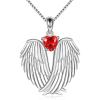 YFN Angel Wings Necklace 925 Sterling Silver Guardian Angel Wings Pendant Necklace Birthstone Necklace for Women Girls Christmas Jewelry Gifts(January-Red)