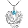 YFN Angel Wings Necklace 925 Sterling Silver Guardian Angel Wings Pendant Necklace Birthstone Necklace for Women Girls Christmas Jewelry Gifts(March-Blue)