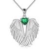 YFN Angel Wings Necklace 925 Sterling Silver Guardian Angel Wings Pendant Necklace Birthstone Necklace for Women Girls Christmas Jewelry Gifts(May-Green)