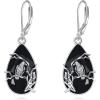 YFN Black Tourmaline Earrings Sterling Silver Dangle Drop Leverback Earrings Crystal Healing Jewelry Spiritual Protection Gifts for Women(Bat)