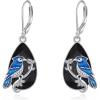 YFN Black Tourmaline Earrings Sterling Silver Dangle Drop Leverback Earrings Crystal Healing Jewelry Spiritual Protection Gifts for Women(Blue Jay)