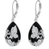 YFN Black Tourmaline Earrings Sterling Silver Dangle Drop Leverback Earrings Crystal Healing Jewelry Spiritual Protection Gifts for Women(Butterfly Fly)