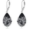 YFN Black Tourmaline Earrings Sterling Silver Dangle Drop Leverback Earrings Crystal Healing Jewelry Spiritual Protection Gifts for Women(Dragonfly Fly)