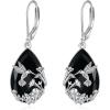 YFN Black Tourmaline Earrings Sterling Silver Dangle Drop Leverback Earrings Crystal Healing Jewelry Spiritual Protection Gifts for Women(Hummingbird)