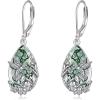 YFN Black Tourmaline Earrings Sterling Silver Dangle Drop Leverback Earrings Crystal Healing Jewelry Spiritual Protection Gifts for Women(Hummingbird Moss Agate)