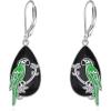 YFN Black Tourmaline Earrings Sterling Silver Dangle Drop Leverback Earrings Crystal Healing Jewelry Spiritual Protection Gifts for Women(Parrot)