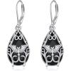 YFN Black Tourmaline Earrings Sterling Silver Dangle Drop Leverback Earrings Crystal Healing Jewelry Spiritual Protection Gifts for Women(Raven)
