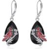 YFN Black Tourmaline Earrings Sterling Silver Dangle Drop Leverback Earrings Crystal Healing Jewelry Spiritual Protection Gifts for Women(Red Cardinal)