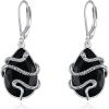 YFN Black Tourmaline Earrings Sterling Silver Dangle Drop Leverback Earrings Crystal Healing Jewelry Spiritual Protection Gifts for Women(Snake)