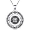 YFN Compass Pendant Necklace Sterling Silver Navy Anchor Travel Map Necklace for Women Men 18″(Compass Necklace for Women Men)