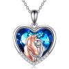 YFN Horse Pendant Necklace Jewelry 925 Sterling Silver Women Embrace Horse Gift For Women(Blue-Heart Crystal Horse Necklace)