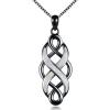 YFN Irish Celtic Knot Created Opal Pendant Necklace Sterling Silver Black Necklaces for Women Men 18″(Black necklaces for women)