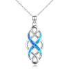 YFN Irish Celtic Knot Created Opal Pendant Necklace Sterling Silver Black Necklaces for Women Men 18″(Blue Opal Celtic Knot Necklace)