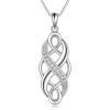 YFN Irish Celtic Knot Created Opal Pendant Necklace Sterling Silver Black Necklaces for Women Men 18″(Celtic Necklace with White Cz)