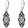 YFN Sterling Silver Celtic Knot Dangle Earrings Good Luck Irish Celtic Knot Leverback Dangles Earrings for Women(Black-Celtic Earrings)