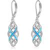 YFN Sterling Silver Celtic Knot Dangle Earrings Good Luck Irish Celtic Knot Leverback Dangles Earrings for Women(Blue Opal Celtic Knot Earrings)