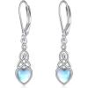 YFN Sterling Silver Celtic Knot Dangle Earrings Good Luck Irish Celtic Knot Leverback Dangles Earrings for Women(Blue-Moonstone Celtic Earrings)
