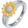 YFN Sterling Silver You are My Sunshine Sunflower Statement Ring with Cubic Zirconial Band Gifts