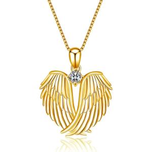 YFN Angel Wings Necklace 925 Sterling Silver Guardian Angel Wings Pendant Necklace Birthstone Necklace for Women Girls Christmas Jewelry Gifts(18k yellow gold plated)