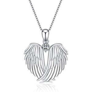 YFN Angel Wings Necklace 925 Sterling Silver Guardian Angel Wings Pendant Necklace Birthstone Necklace for Women Girls Christmas Jewelry Gifts(A-white gold plated)