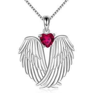 YFN Angel Wings Necklace 925 Sterling Silver Guardian Angel Wings Pendant Necklace Birthstone Necklace for Women Girls Christmas Jewelry Gifts(July wings)