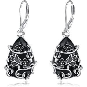YFN Black Tourmaline Earrings Sterling Silver Dangle Drop Leverback Earrings Crystal Healing Jewelry Spiritual Protection Gifts for Women(Butterfly)