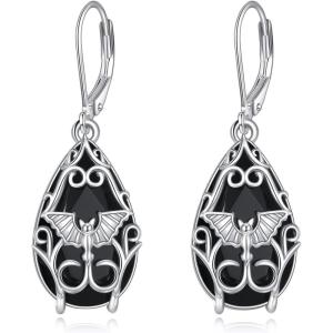 YFN Black Tourmaline Earrings Sterling Silver Dangle Drop Leverback Earrings Crystal Healing Jewelry Spiritual Protection Gifts for Women(Raven)