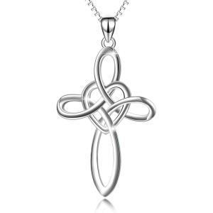 YFN Celtic Knot Cross Necklace Sterling Silver Infinity Love Heart Pendant Necklace(A Silver Celtic Knot Necklace 18″)
