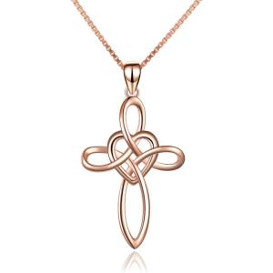 YFN Celtic Knot Cross Necklace Sterling Silver Infinity Love Heart Pendant Necklace(Rose Gold Celtic Cross Necklace)