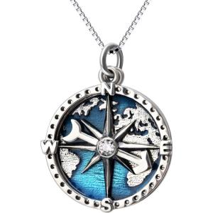 YFN Compass Pendant Necklace Sterling Silver Navy Anchor Travel Map Necklace for Women Men 18″(Anchor Necklace for Women)