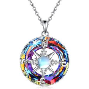 YFN Compass Pendant Necklace Sterling Silver Navy Anchor Travel Map Necklace for Women Men 18″(Compass Necklace with Volcanic Crystal)