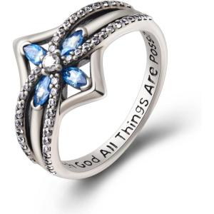 YFN Cross Ring Vintage Tone Sterling Silver With God All Things Are Possible CZ Band Rings Size 6-10(Sterling Silver)