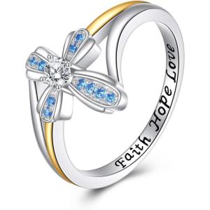 YFN Cross Ring Vintage Tone Sterling Silver With God All Things Are Possible CZ Band Rings Size 6-10(sterling silver-faith hope love cross ring)