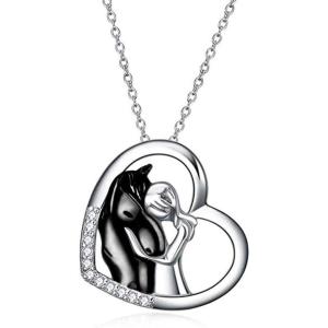 YFN Horse Pendant Necklace Jewelry 925 Sterling Silver Women Embrace Horse Gift For Women(Black-Horse Necklace)