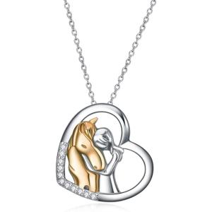 YFN Horse Pendant Necklace Jewelry 925 Sterling Silver Women Embrace Horse Gift For Women(Gold-Horse Necklace)