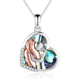 YFN Horse Pendant Necklace Jewelry 925 Sterling Silver Women Embrace Horse Gift For Women(Rose-Horse with Abalone)