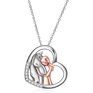 YFN Horse Pendant Necklace Jewelry 925 Sterling Silver Women Embrace Horse Gift For Women(White-Horse Necklace)