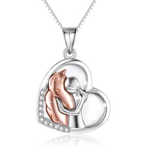 YFN Horse Pendant Necklace Jewelry 925 Sterling Silver Women Embrace Horse Gift For Women(White-Mother of Pearl Horse Necklace)