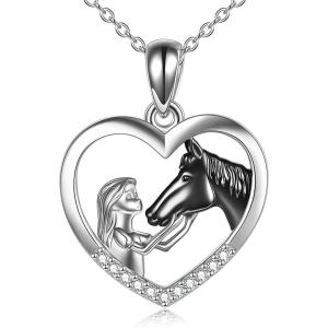 YFN Horse Pendant Necklace Sterling Silver Women with Horse Gift for Women(Black Horse Necklace)