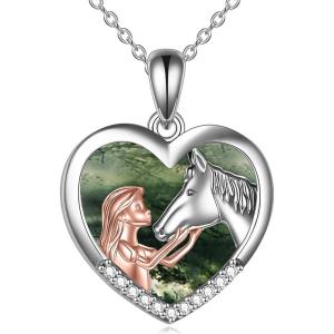 YFN Horse Pendant Necklace Sterling Silver Women with Horse Gift for Women(Horse Necklace with Moss Agate)