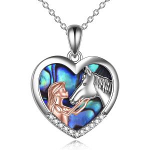 YFN Horse Pendant Necklace Sterling Silver Women with Horse Gift for Women(Horse Necklace with Nature Abalone Shell)