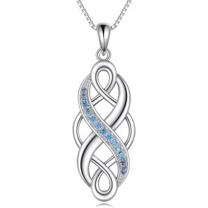 YFN Irish Celtic Knot Created Opal Pendant Necklace Sterling Silver Black Necklaces for Women Men 18″(Celtic Necklace with Blue Cz)