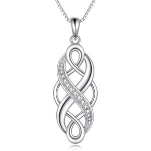 YFN Irish Celtic Knot Created Opal Pendant Necklace Sterling Silver Black Necklaces for Women Men 18″(Celtic Necklace with White Cz)