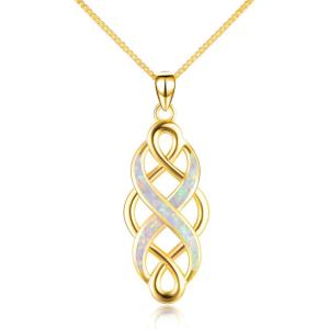 YFN Irish Celtic Knot Created Opal Pendant Necklace Sterling Silver Black Necklaces for Women Men 18″(Gold-Celtic Jewelry for Women)