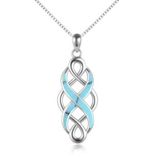 YFN Irish Celtic Knot Created Opal Pendant Necklace Sterling Silver Black Necklaces for Women Men 18″(Turquoise-Celtic Necklace for Women)