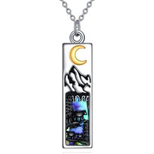 YFN Mountain Necklace for Women Sterling Silver Nature Jewelry Gift for Skiers, Hikers, Campers, Climbers and Nature Lovers(Black-Mountain with 3 Bear)