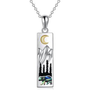 YFN Mountain Necklace for Women Sterling Silver Nature Jewelry Gift for Skiers, Hikers, Campers, Climbers and Nature Lovers(Mountain Bear Necklace)